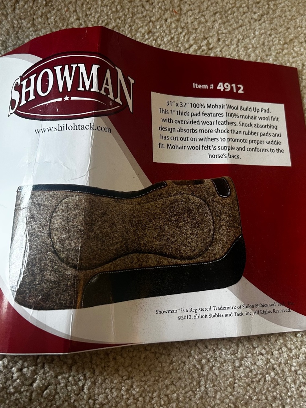 Showman  31" x 32" 100% Mohair Wool built up saddle pad